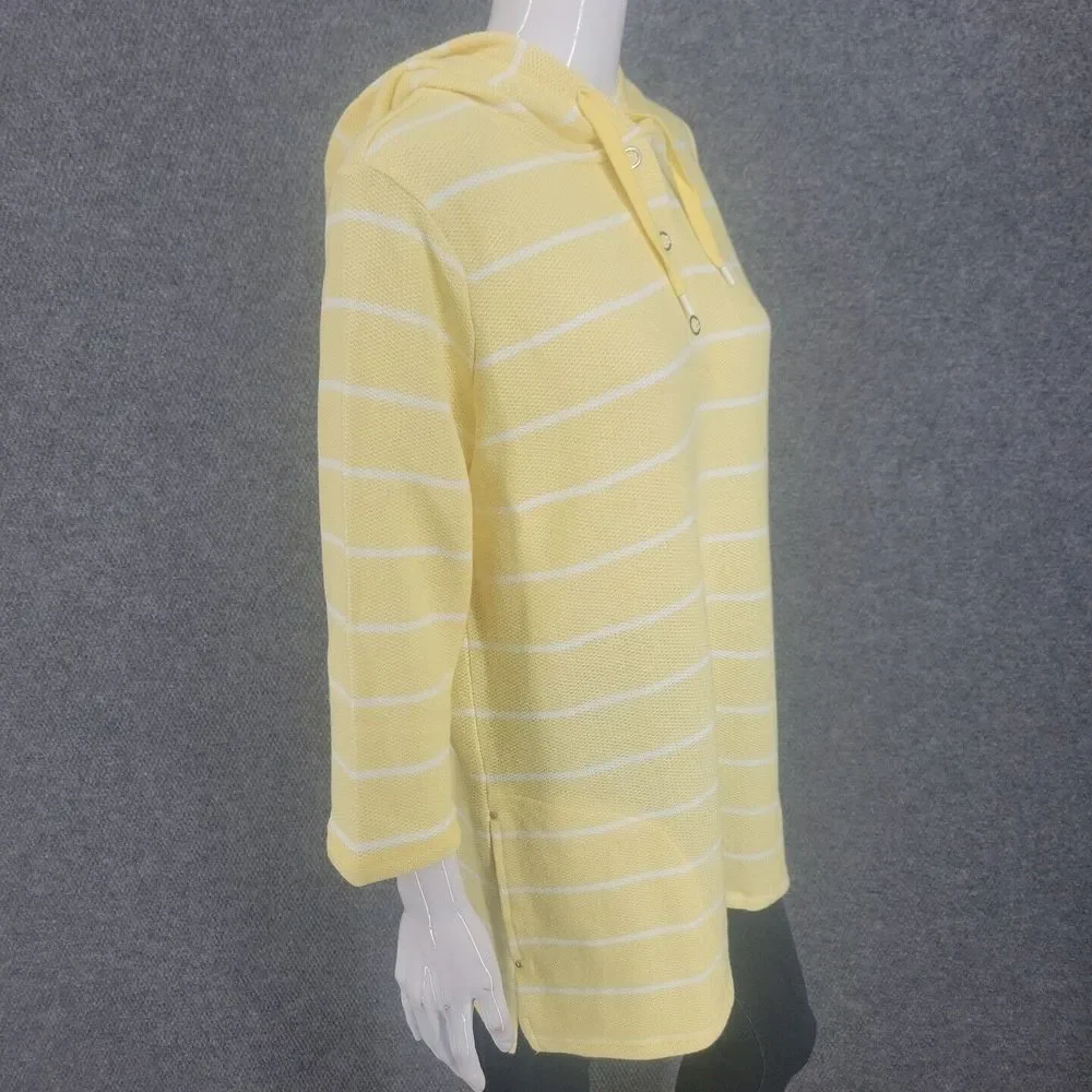 Sport Savvy Textured French Terry Hoodie Medium Sz Yellow Sweatshirt Top Pockets - Picture 5 of 10